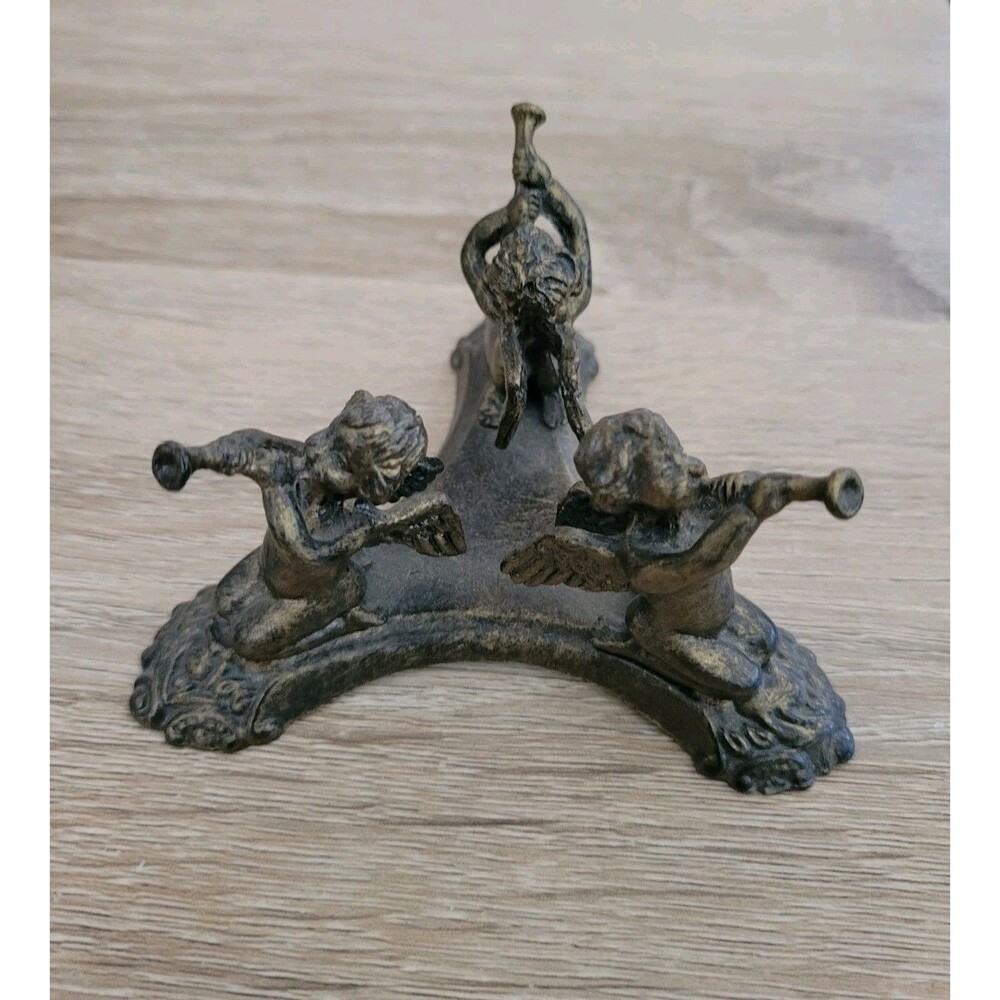 Vintage Cast Metal Cherub Stand / Putti Base, 4" Wide, Bronze Tone